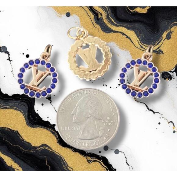 2 Piece Blue Rhinestone/Gold Earring Making Round Charm Pendant Pull - Picture 1 of 1